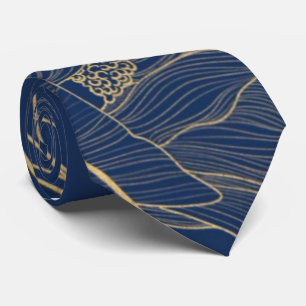 Classy Navy Blue Botanical Florals Groomesmen Tie