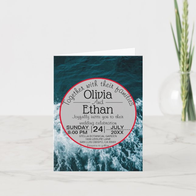 Classy navy blue coastal beach Wedding Invitation (Front)