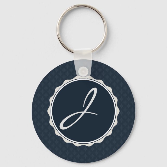 Classy Navy Blue Custom Monogram Keychain (Front)