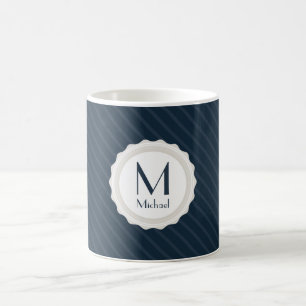 Classy Navy Blue Custom Monogram - Striped Pattern Coffee Mug