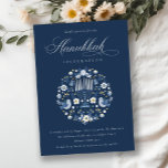 Classy Navy Blue Hanukkah Floral Party Invite<br><div class="desc">If you need any further customisation please feel free to message me on yellowfebstudio@gmail.com.</div>