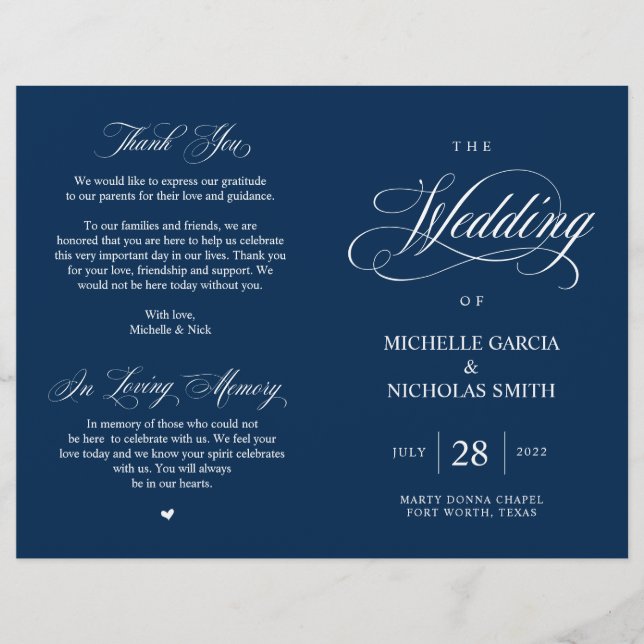 Classy Navy Blue, Programme de mariage pliable (Devant)