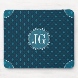 Classy Navy Blue & Teal Geometric Custom Monogram Mouse Pad