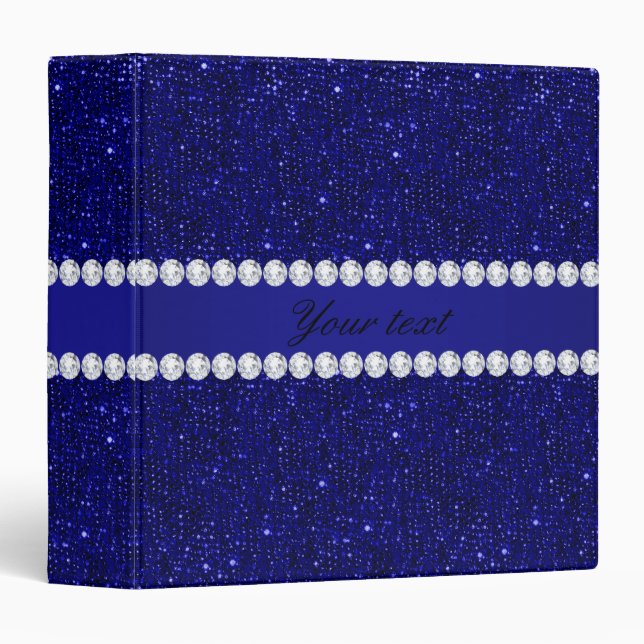 Classy Navy Sequins and Diamonds Personalized Binder (Front/Spine)