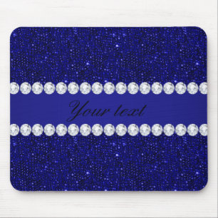 Classy Navy Sequins and Diamonds Personalized Mouse Pad
