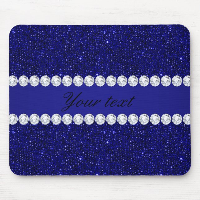 Classy Navy Sequins and Diamonds Personalized Mouse Pad (Front)