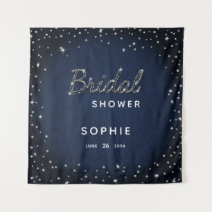 Classy Navy Sparkle Glitter Bridal Shower Backdrop Tapestry