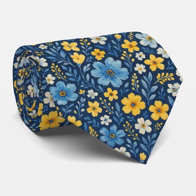 Classy Neck Tie With Mediterranean Floral Patter (Rolled)