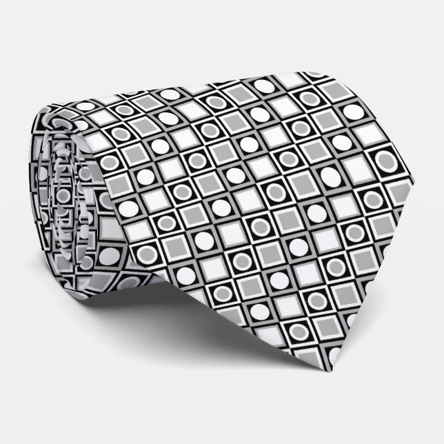 Classy Necktie With Black White Grey Retro Pattern (Rolled)