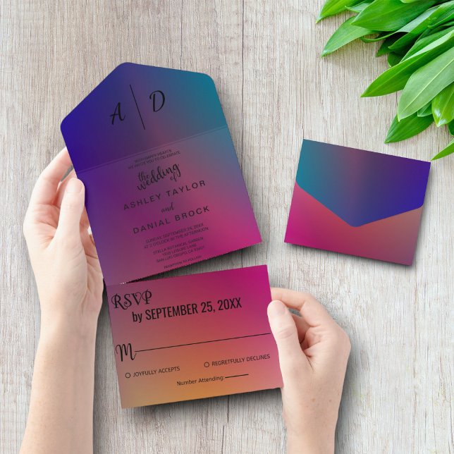 Classy neon colours chic All in One Wedding Invite (Creator Uploaded)