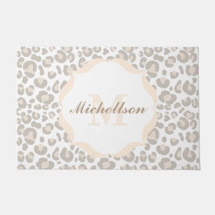 Classy Neutral Cheetah Print Family Initial & Name Doormat
