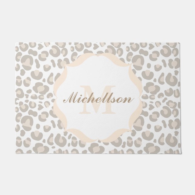 Classy Neutral Cheetah Print Family Initial & Name Doormat (Front)