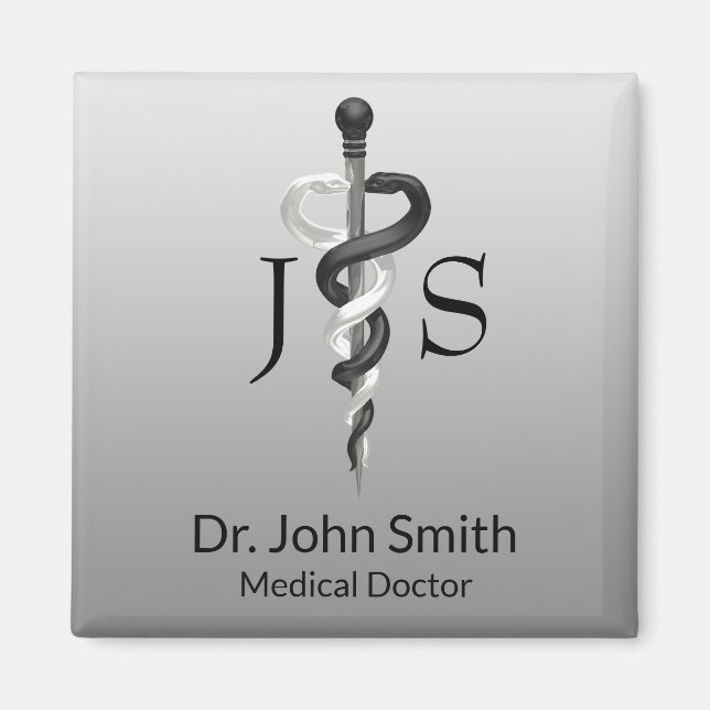 Classy Noble Asclepius Medical Elegant Black White Magnet (Front)