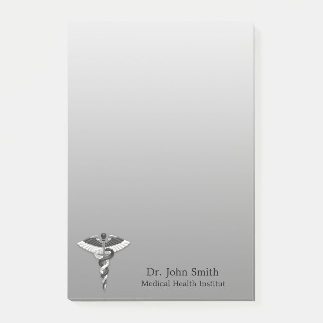 Classy Noble Caduceus Medical Elegant Black White Post-it Notes (Front)