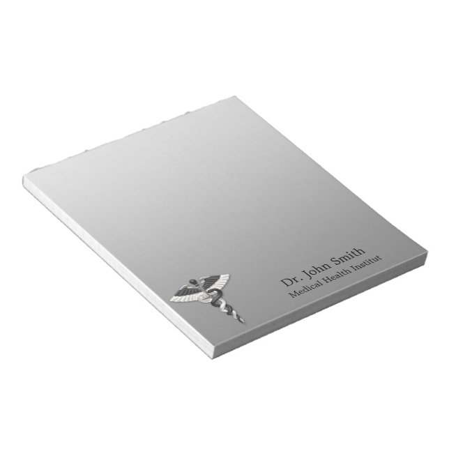 Classy Noble Medical Elegant Black White Caduceus Notepad (Angled)