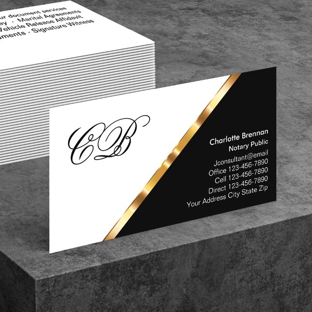 Classy Notary Monogram Business Cards (Creator Uploaded)