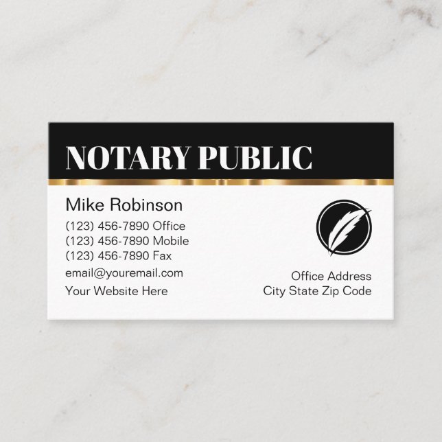 Classy Notary Public Editable Business Cards (Front)