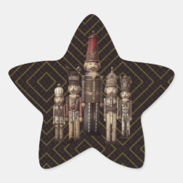 Classy Nutcracker Soldiers Brown Gold Traditional Star Sticker