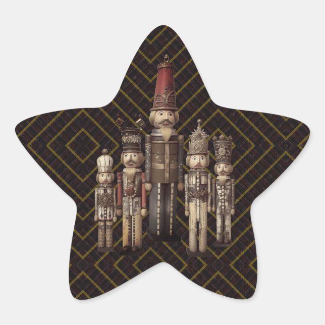 Classy Nutcracker Soldiers Brown Gold Traditional Star Sticker (Front)