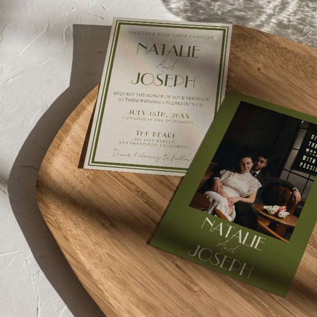 Classy Old Money Olive Green Luxury Photo Wedding Invitation (Creator Uploaded)