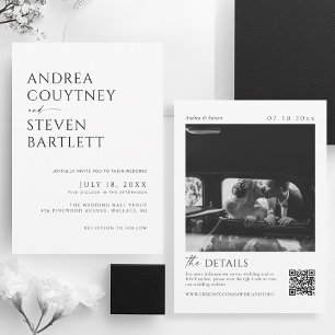 Classy Old Money Photo Black and White Wedding  Invitation