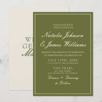 Classy Olive Green Cream Old Money Vintage Wedding Invitation