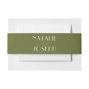 Classy Olive Green Ivory Old Money Fancy Wedding Invitation Belly Band
