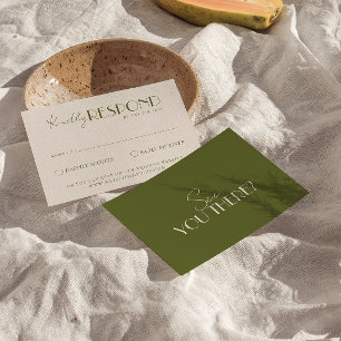 Classy Olive Green Old Money Luxury Wedding RSVP Card