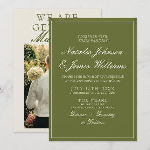 Classy Olive Green Old Money Photo Wedding Invitation