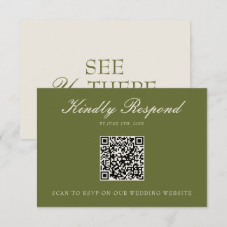 Classy Olive Green Old Money QR Code Wedding RSVP Card