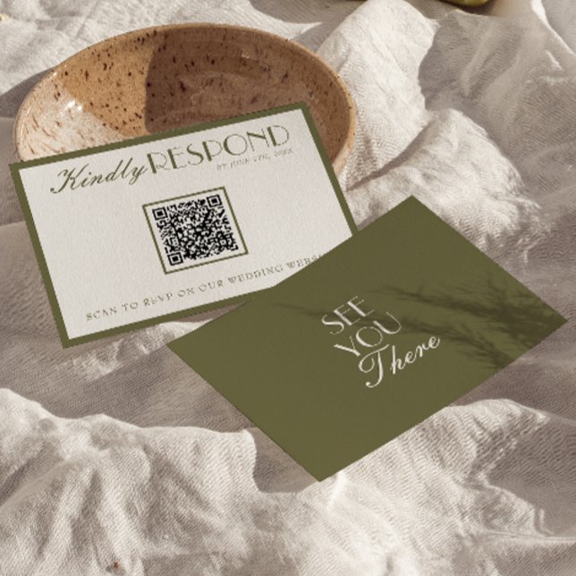 Classy Olive Green Old Money QR Fancy Code Wedding RSVP Card (Creator Uploaded)