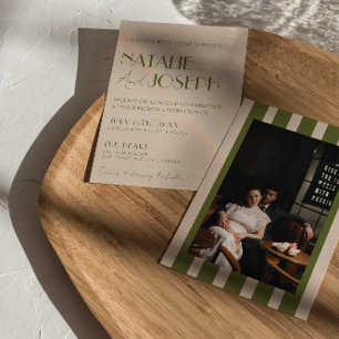 Classy Olive Green Old Money Retro Photo Wedding Invitation