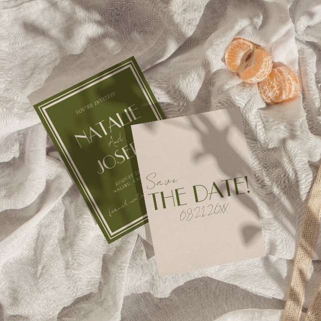 Classy Olive Green Old Money Whimsical Wedding Save The Date (Creator Uploaded)