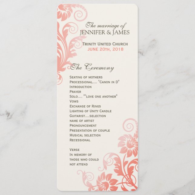 Classy Ombre Coral Wedding Program (Front)