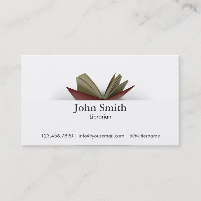 Classy Opened Book Librarian Business Card (Front)