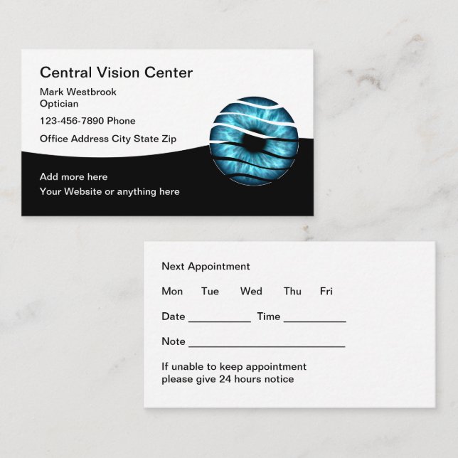 Classy Optician Ophthalmologist Appointment Cards (Front/Back)