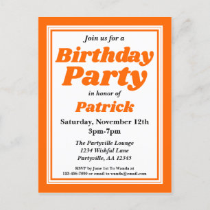 Classy Orange Adult Birthday Party Invitation Postcard