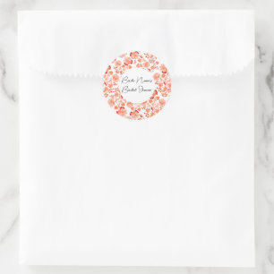 Classy Orange Floral Print Bridal Shower Classic Round Sticker