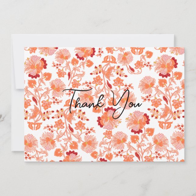 Classy Orange Floral Print Wallpaper Thank you Card (Front)