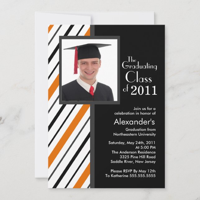 Classy Orange Stripe Photo Graduation Invitation (Front)