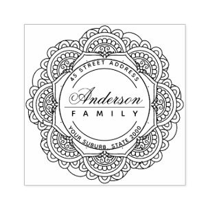 CLASSY ORNATE CUSTOM FAMILY NAME RETURN ADDRESS RUBBER STAMP