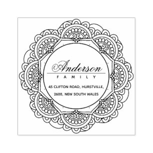 CLASSY ORNATE CUSTOM FAMILY NAME RETURN ADDRESS RUBBER STAMP