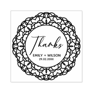 CLASSY ORNATE MANDALA CUSTOM SCRIPT THANKS WEDDING RUBBER STAMP