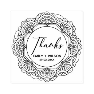 CLASSY ORNATE MANDALA CUSTOM SCRIPT THANKS WEDDING RUBBER STAMP