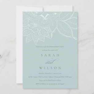 Classy Ornate Paisley Dusky Blue Engagement Invite