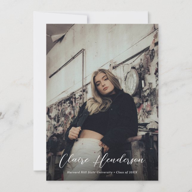 Classy Overlay Photo Black Collage Graduation Announcement (Front)