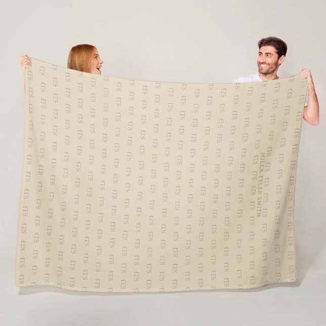 Classy pale taupe typography pattern of initials fleece blanket (In Situ)