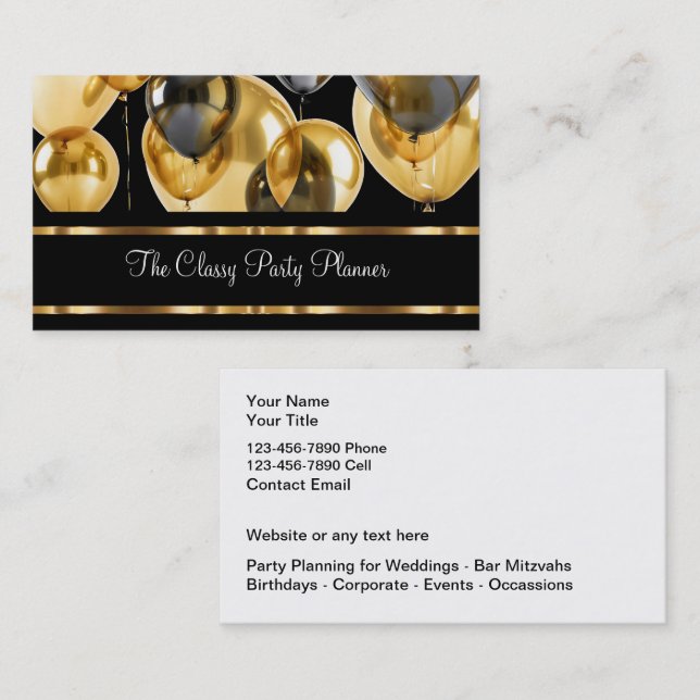 Classy Party Planner And Organizer Business Card (Front/Back)