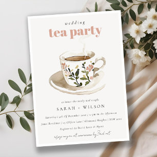 Classy Pastel Floral Tea Cup Wedding Tea Party Invitation
