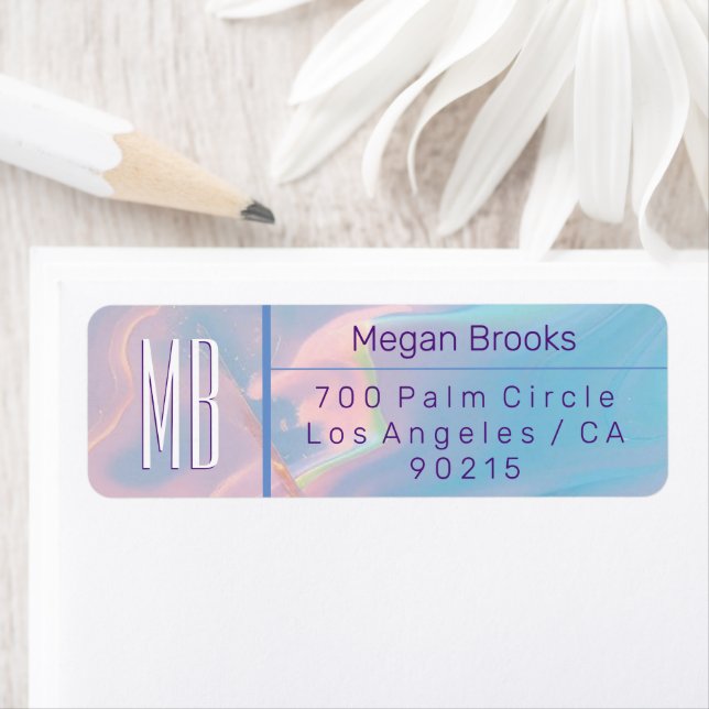 Classy Pastel Marble Monogram Adresse (En situation)